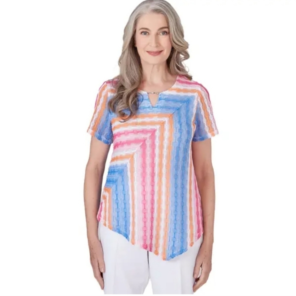 ALfred Dunner Womens Multicolor Texture Spliced Short Sleeve Shirt Size XL.